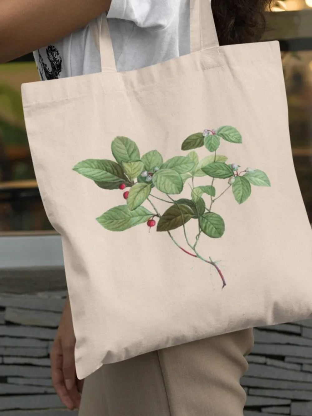 American Wintergreen Vintage Botanical Print Graphic Canvas Tote Bag